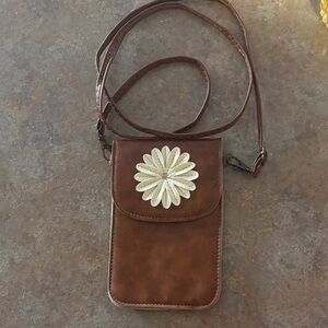 Brown Crossbody Bag with Floral Accent